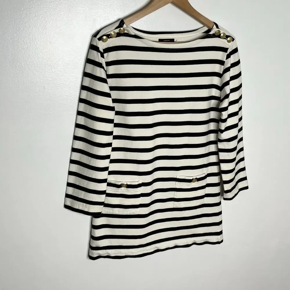 J.Crew Mariner Cloth Stripe Mini Dress Nautical Coastal Black Cream XS